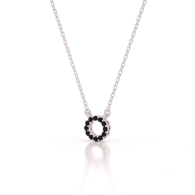 Contemporary Black Onyx Circle Necklace | 925 Sterling Silver Delicate Open Layering Necklace | Everyday Minimalist Jewelry Gift For Sale - Image 3 of 3