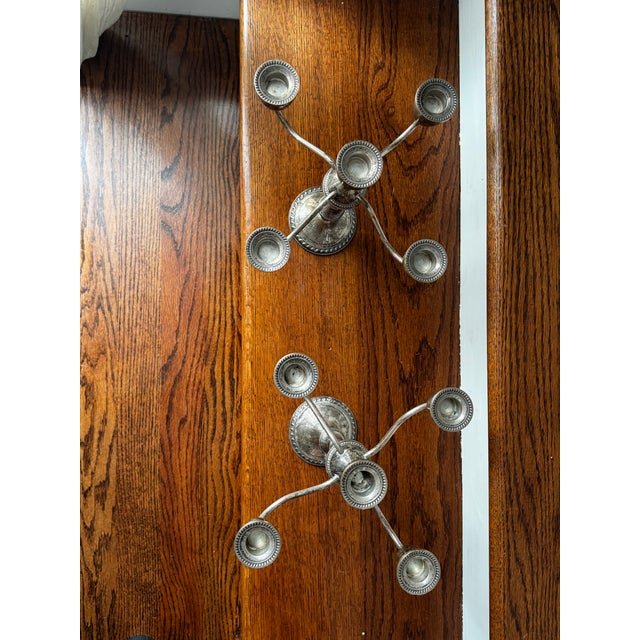 1950s Pair of Mid-Century Sterling Silver 5-Arm Candelabras by Duchin Creation For Sale - Image 5 of 5