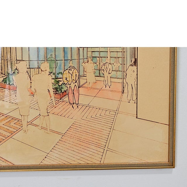 Paper Late 20th Century French Modern Framed Architectural Rendering For Sale - Image 7 of 11