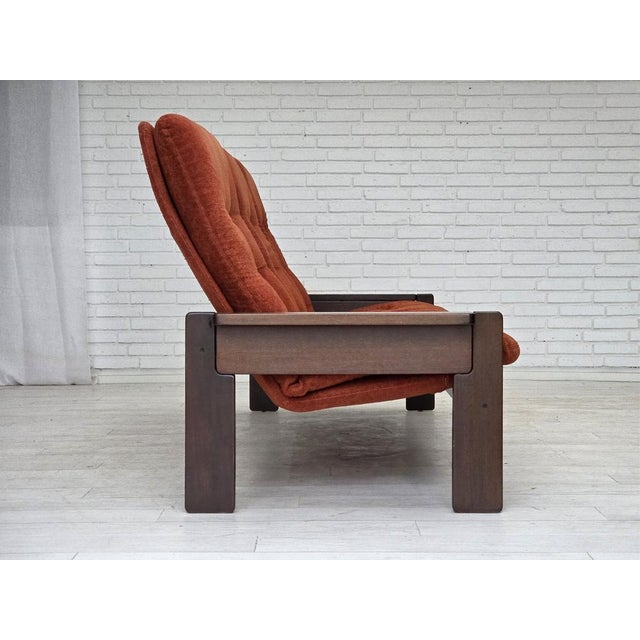 Danish 3-Seater Sofa in Red Velour and Oak, 1970s For Sale - Image 15 of 17