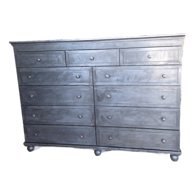 Large Wide Dark Gray Restoration Hardware Metal Clad Dresser For Sale