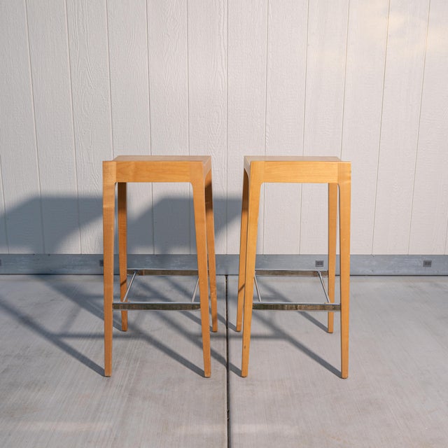 Bernhardt Design "Vanish" Solid Maple Bar Stools, Pair, Attributed For Sale In Sacramento - Image 6 of 12