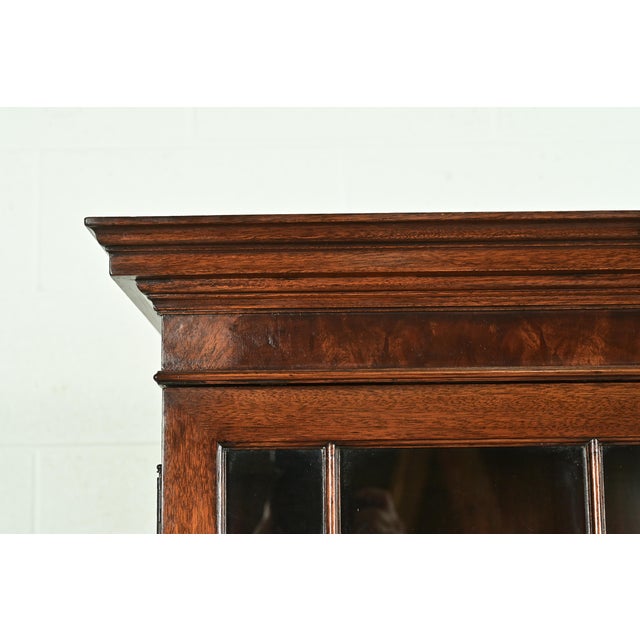 Baker Furniture Style Georgian Flame Mahogany Breakfront Bookcase Cabinet With Drop Front Secretary Desk For Sale - Image 9 of 16