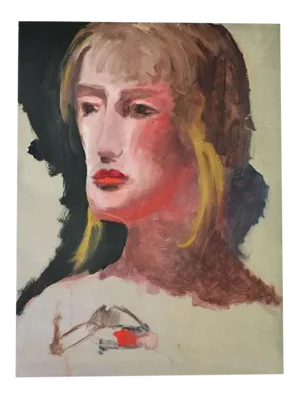 Original Tall Portrait Painting of a Blonde Woman on Green 1990’s - 10" X 17.5"