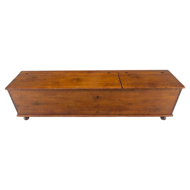 19th Century Antique c1880s Dovetail Joints Double Lid Bench Shape Hope Chest Box Storage For Sale - Image 5 of 12