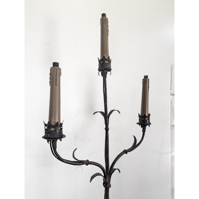 2000 - 2009 Gothic Style Wrought Iron Torchère 3-Arm Floor Lamp For Sale - Image 5 of 8