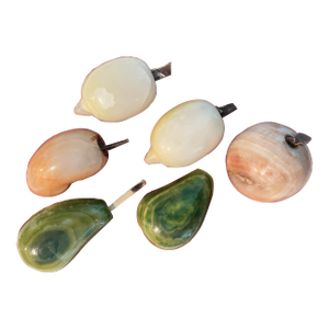 1930s Chalcedony Style Hardstone Decorative Various Stemmed Fruits- Set of 6