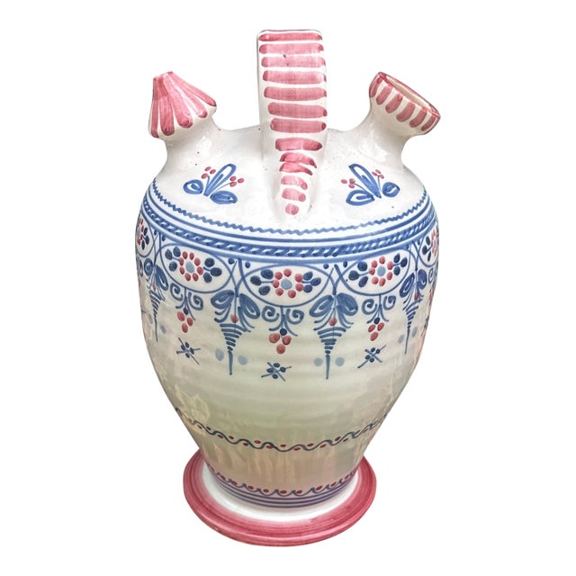 1970s Ceramic Painted Portuguese Botijo/Vase For Sale