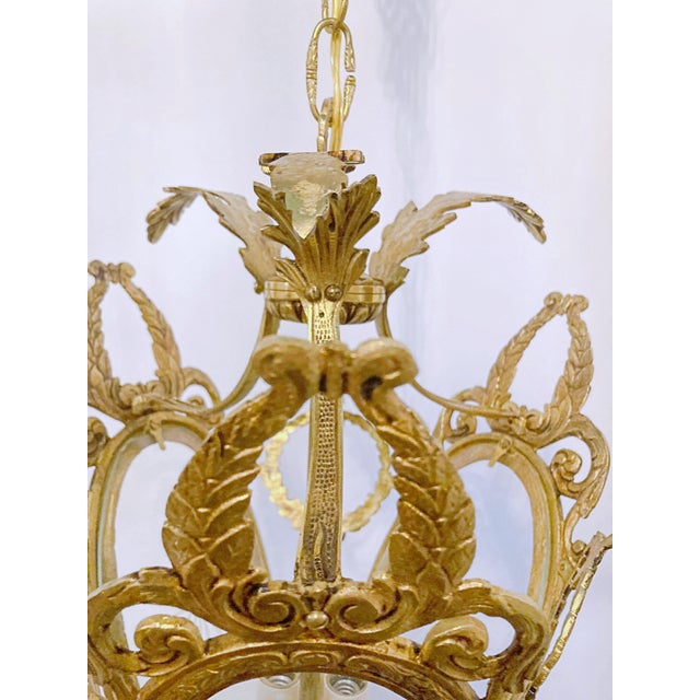 Vintage Bronze Lantern With Etched Glass Panels For Sale - Image 4 of 10