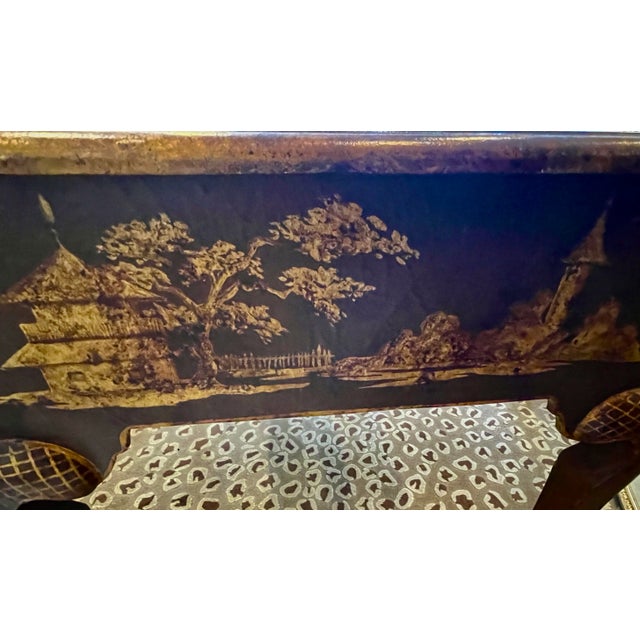 Wood English Georgian Style Chinoiserie Lacquered Parcel Textured Gilt Desk For Sale - Image 7 of 18