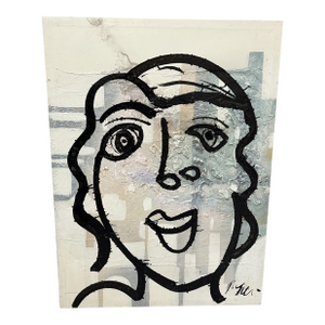 Late 20th Century Peter Keil “Portrait Face” Original Mixed Media on Canvas, 30" X 40"