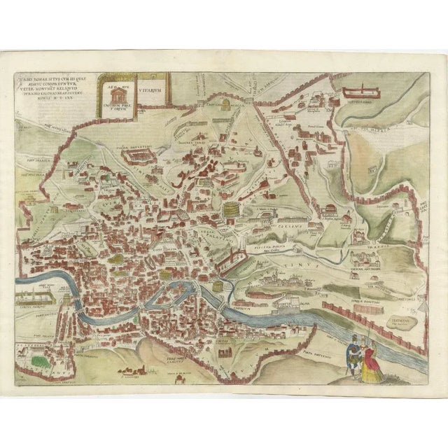 Brown Map of Ancient Rome with Monuments by Ligorio and Braun & Hogenberg, 1572 For Sale - Image 8 of 8