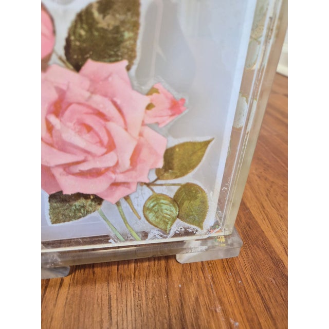 Pair of Tiered Lucite Floral Decal Table Lamps For Sale In Greensboro - Image 6 of 10