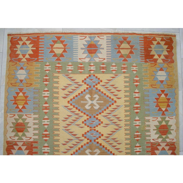 Hand Woven Super Fine Turkish Oushak Kilim Ultra Quality Flat Weave Wool Rug - 3′9″ × 5′4″ For Sale - Image 11 of 16
