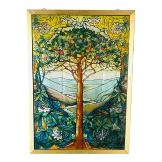 1980s Louis C Tiffany “Tree of Life” Stained Glass Art Wall Hanging Glass Masters For Sale