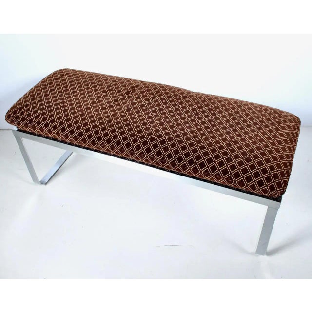 1980s Design In America Chromed Steel Bench with Cocoa Velour Cushion For Sale - Image 10 of 12