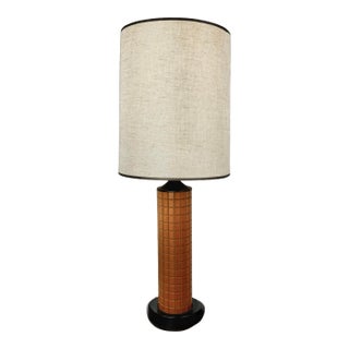 Mid-Century Geometric Table Lamp With Textured Column and Drum Shade For Sale