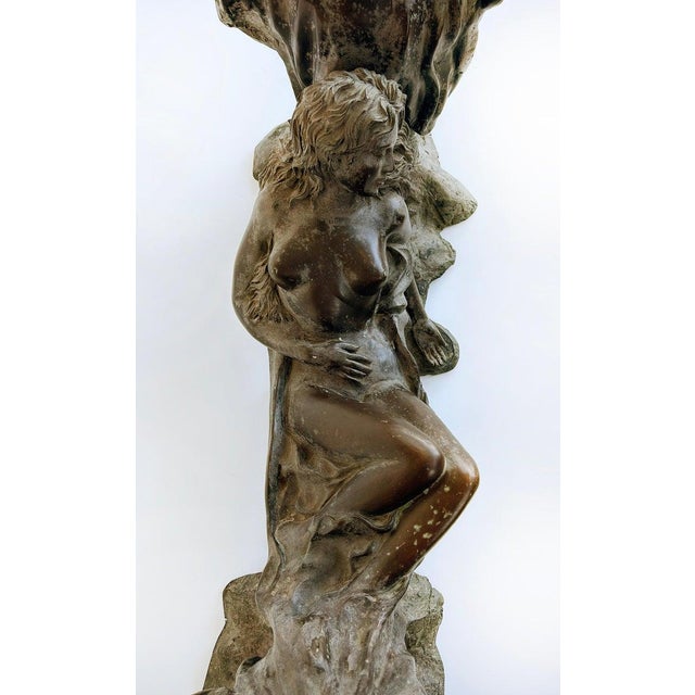 Vintage Sculptural Spelter Nude Coffee Table With Bronze Patina and Glass Top For Sale In Miami - Image 6 of 12