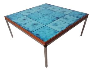 Danish Coffee Table in Aluminium, Teak and Decorated Ceramic Tiles, 1970s