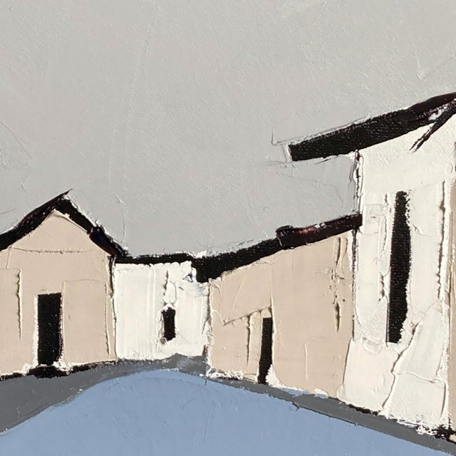 Contemporary Village Alley II by Sandra Pratt | Oil on Canvas Abstract depiction of a village alley with houses. For Sale - Image 3 of 5