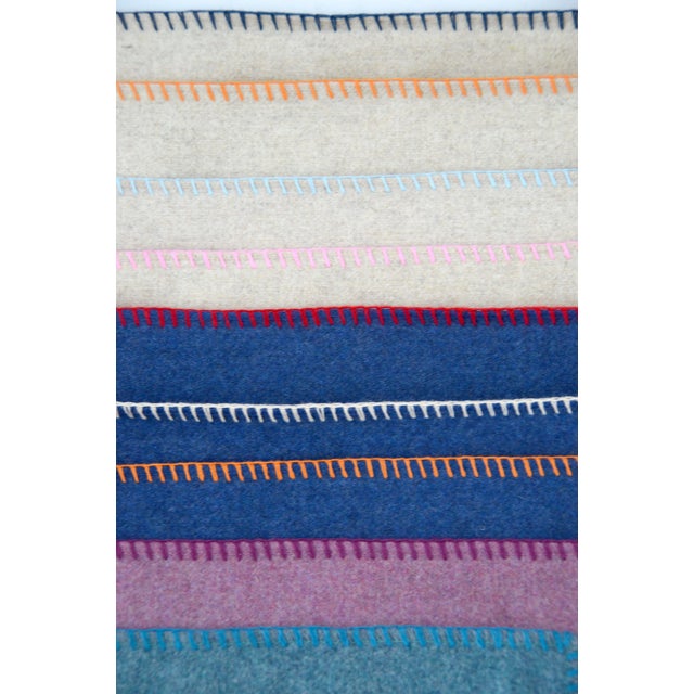 2020s FirmaMenta Italian Eco-Friendly Blue and White Whipstitch Wool Lumbar Pillow For Sale - Image 5 of 5