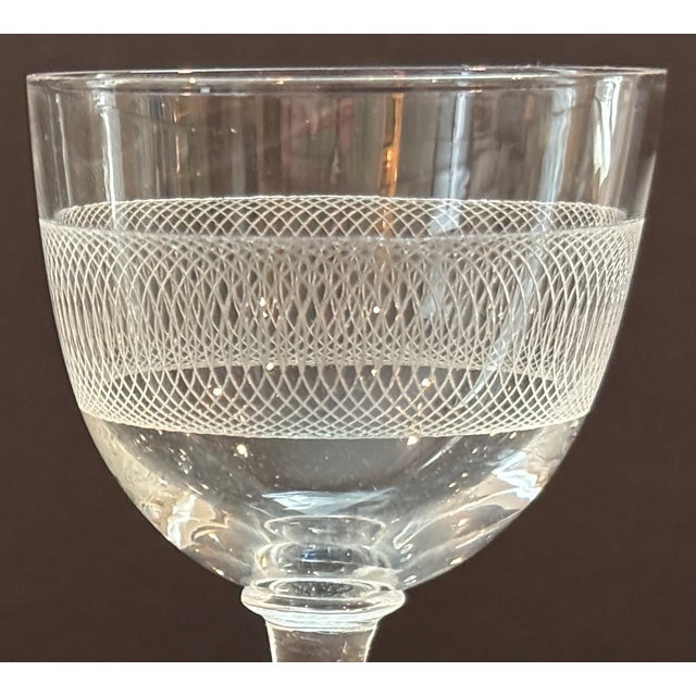 Clear Wheel-Etched Cordial Vintage Glasses - A Pair For Sale - Image 4 of 7