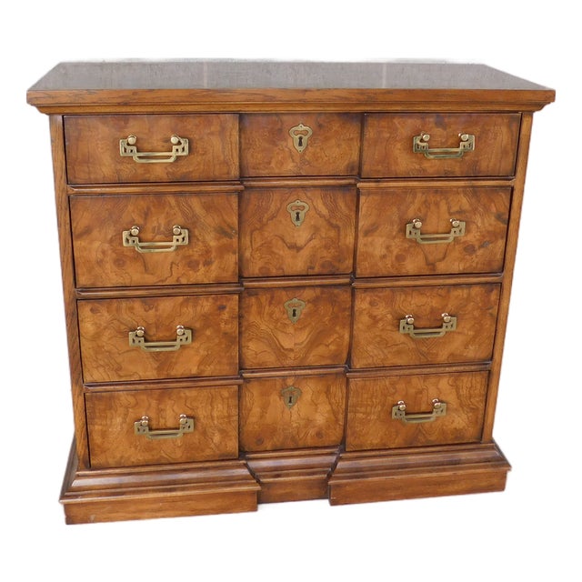 Drexel Heritage Et Cetera Georgian Style Burl Walnut Console Chest 33.5"w X 13"d For Sale