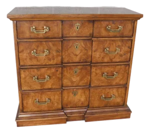 Drexel Heritage Et Cetera Georgian Style Burl Walnut Console Chest 33.5"w X 13"d