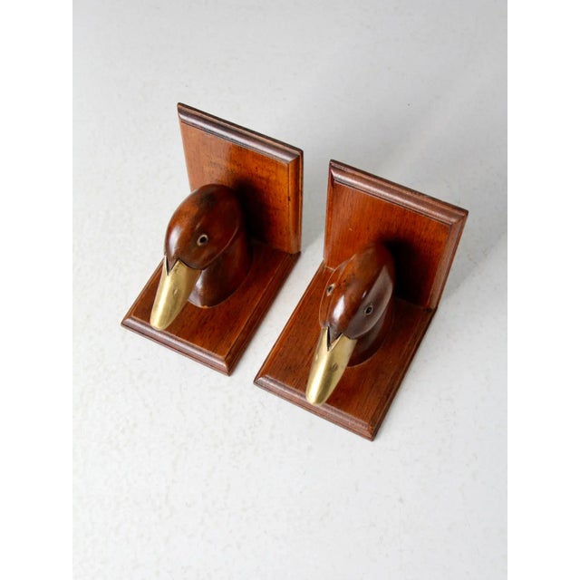 Vintage Wood and Brass Duck Bookends - a Pair For Sale - Image 10 of 11