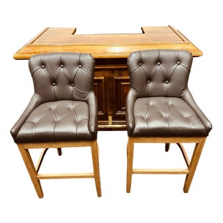 Vintage English Bar Counter with Bar Stools For Sale