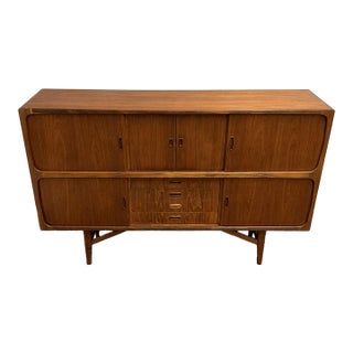 Danish Modern Teak Double Highboard Credenza Built in Bar Cabinet, Circa 1960s For Sale
