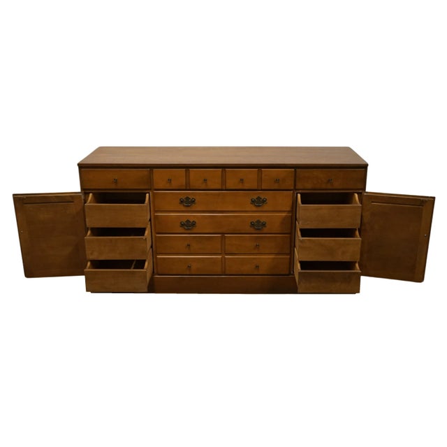 Mid 20th Century Ethan Allen Heirloom Nutmeg Maple Colonial Early American 60" Triple Door Dresser W. Shutter Doors For Sale - Image 5 of 12