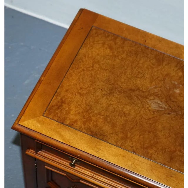 Baker Furniture Burr Walnut Bedside Cabinet with Drawer and Carved Doors For Sale - Image 10 of 16