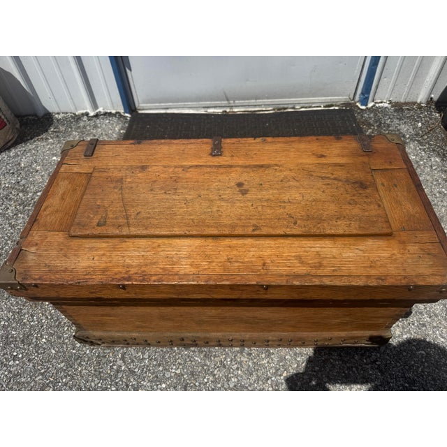 Antique Late 19th Century Pine Tool Chest / Strong Box With Hand-Cut Dovetails & Iron Hardware For Sale - Image 4 of 12
