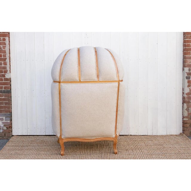 Tan Large Carved Wood Upholstered Canopy Club Chair For Sale - Image 8 of 9