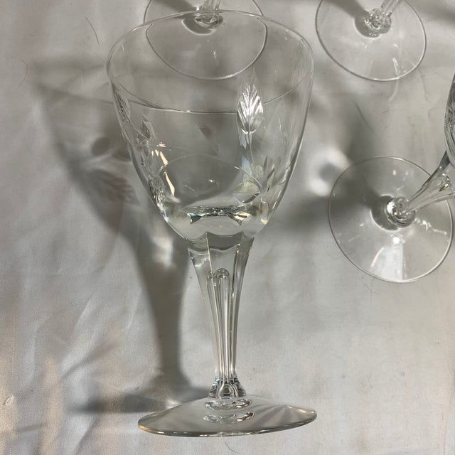 Vintage Mid-Century Modern Cut Crystal Vine & Leaf Water Goblets – Set of 8 For Sale - Image 4 of 5