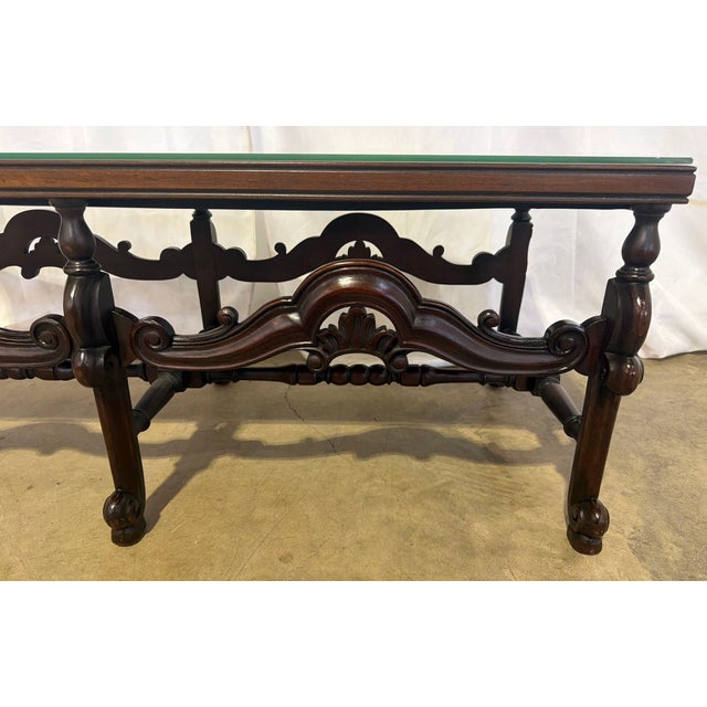Antique Spanish Baroque Style Mahogany Vitrine Display Coffee Table For Sale - Image 10 of 10
