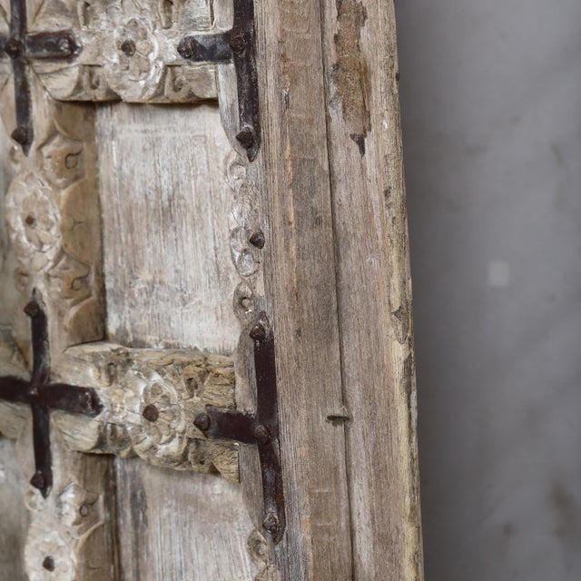 Indian Antique Indian Bleached Teakwood and Iron Gujarati Door For Sale - Image 3 of 8