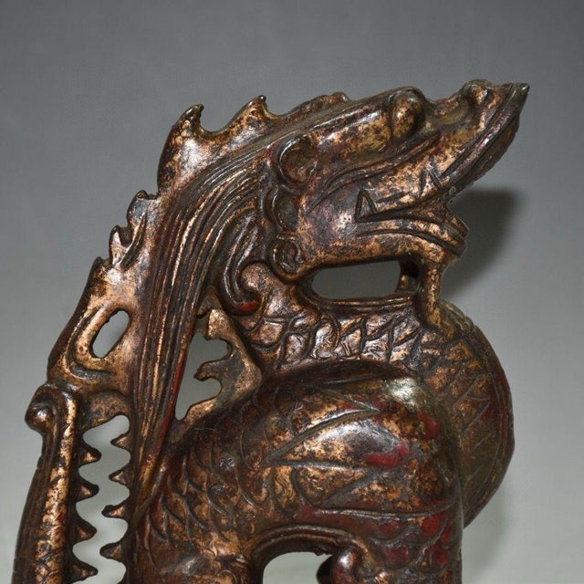 Bronze Antiqued Bronze Mythical Beast Sculpture - Dragon Figure Desk Decor For Sale - Image 8 of 9