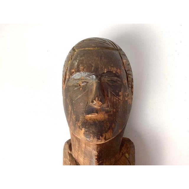 Antique Folk Art Hand Carved Wood Bust For Sale In New York - Image 6 of 6