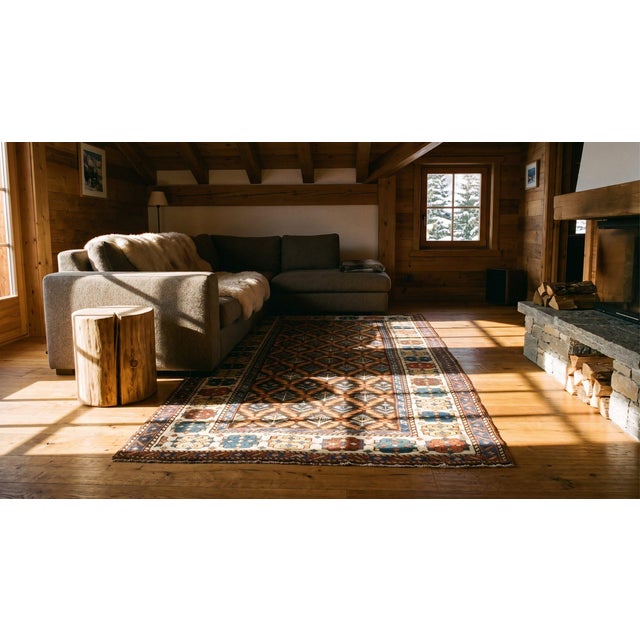 Textile 1890s Brown Diamond Antique Caucasian Karabagh Carpet 3'10" X 6'6" Handknotted Wool Rug For Sale - Image 7 of 9