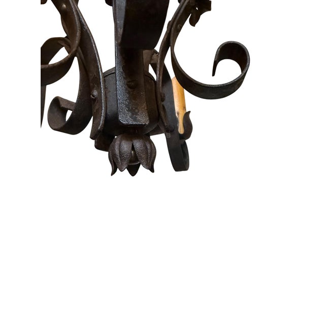 Vintage French Wrought Iron Chandelier With Forged Flowers For Sale - Image 12 of 13