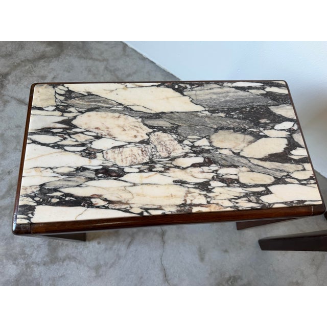 1960's Vintage French Mahogany and Marble Top Side Tables - A Pair For Sale - Image 4 of 12
