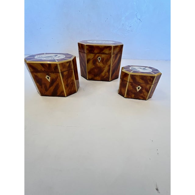 Magical trio of found vintage boxes transformed into hand painted and faux finished works of art by Princeton artist Karen...