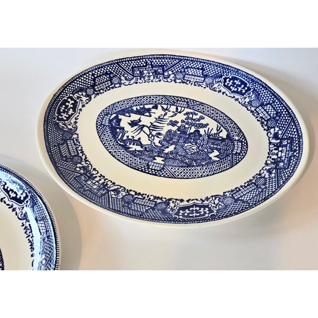 Mid 20th Century Vintage Flow Blue Willow Ironstone Platters- Set of Two For Sale - Image 5 of 9
