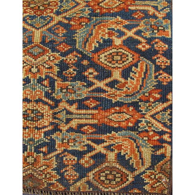 Tribal Fragment Sultanabad/Mahal Rug in Blue Background in Multi Colors For Sale - Image 3 of 5