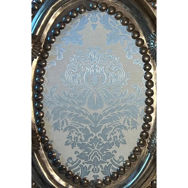 Early 20th Century Early 20th Century Metal Framed Blue Damask Hanging Wall Ornaments - a Pair For Sale - Image 5 of 8