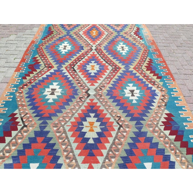 Art Deco 1960s Soft Pastel Colors Natural Wool Handmade Turkish Kilim Rug For Sale - Image 3 of 11