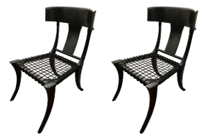 Black Woven Leather Seat Klismos Chairs from Pescetta Home Decoration, Set of 2