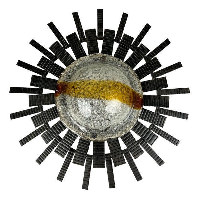 Vintage Brutalist Wall Lamp in Iron and Glass from Honsel Leuchten, 1960s For Sale